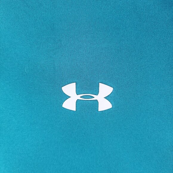 Mens Teal Under Armour Polo Shirt HeatGear Long Sleeve 1/4 Zip Size L - Picture 7 of 13